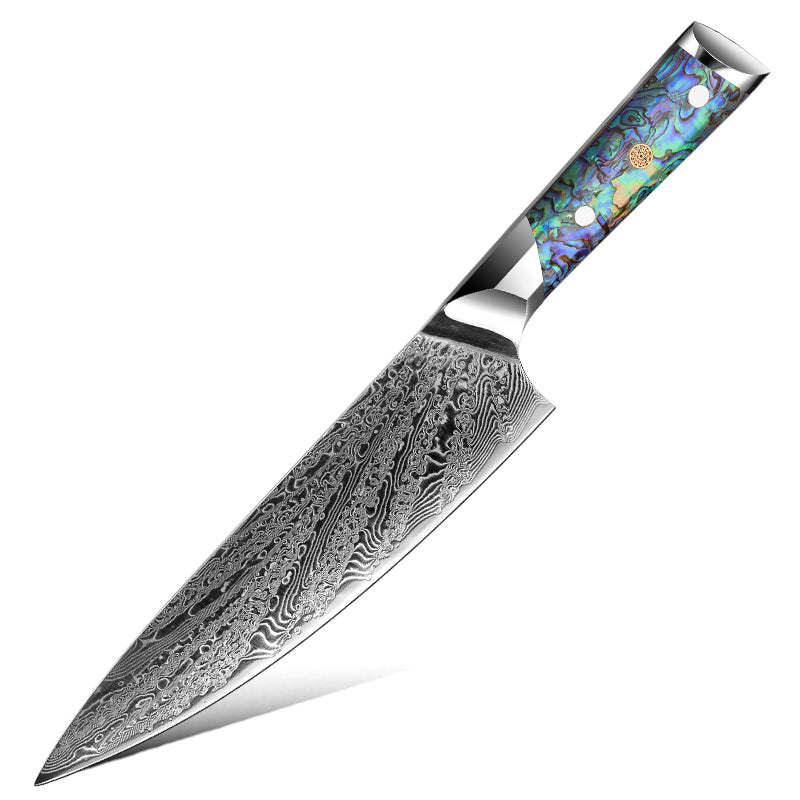 Fyn 8" Damascus Steel Chef Knife with Abalone Shell Handle