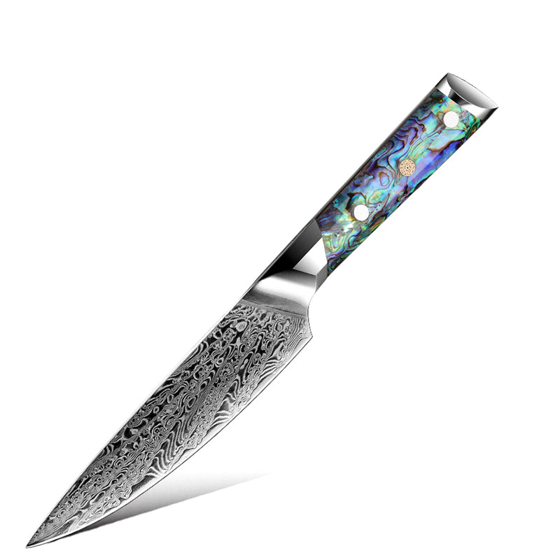 Fyn 5" Damascus Utility Knife with Abalone Shell Handle
