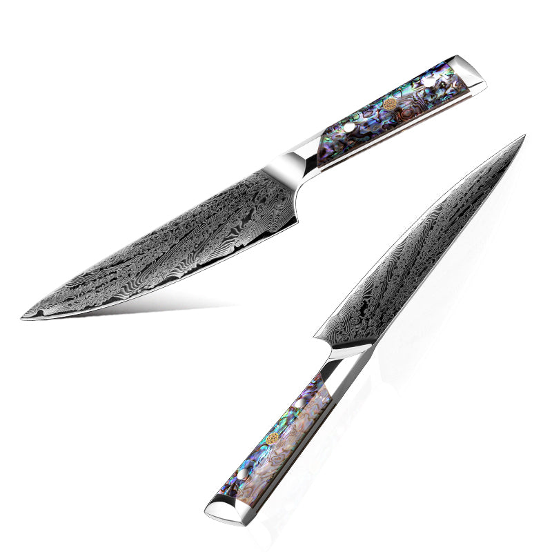 Fyn 8" Damascus Steel Chef Knife with Abalone Shell Handle