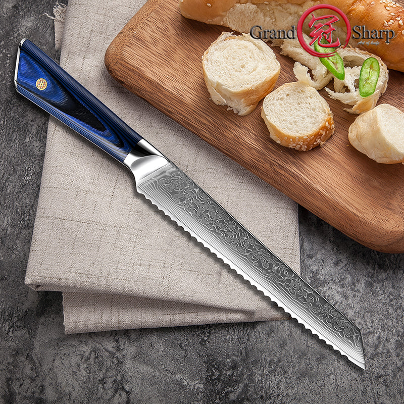 Fyn 8-Piece Damascus Knife Set – Blue G10 Handle with Razor-Sharp 67-Layer Blades