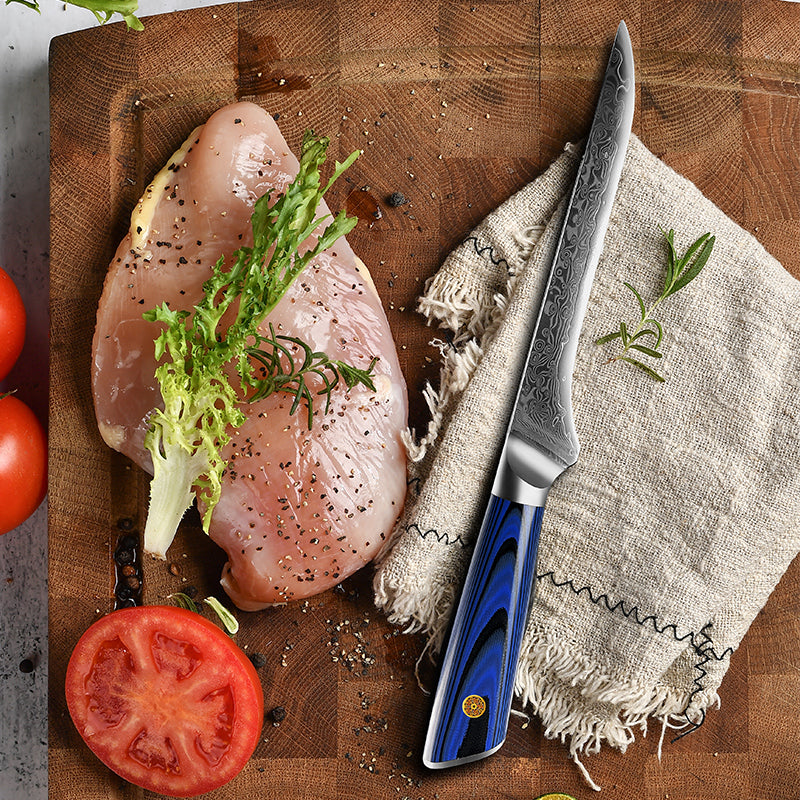 Fyn 8-Piece Damascus Knife Set – Blue G10 Handle with Razor-Sharp 67-Layer Blades