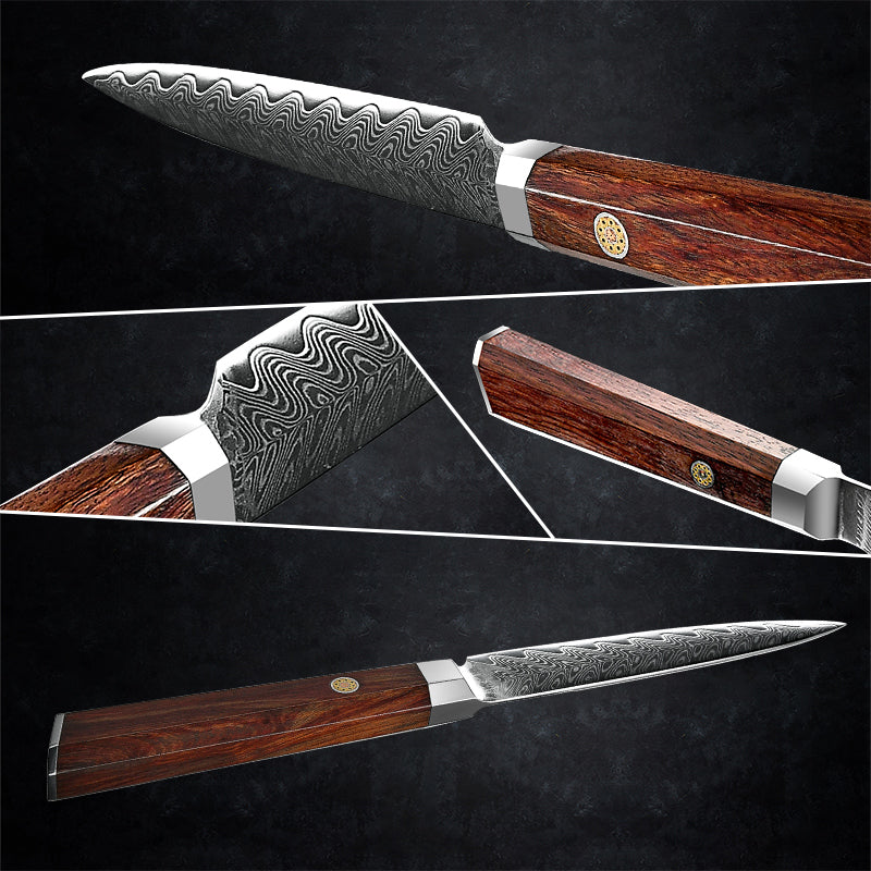 Fyn 5" Damascus Utility Knife – Everyday Precision with Rosewood Craftsmanship