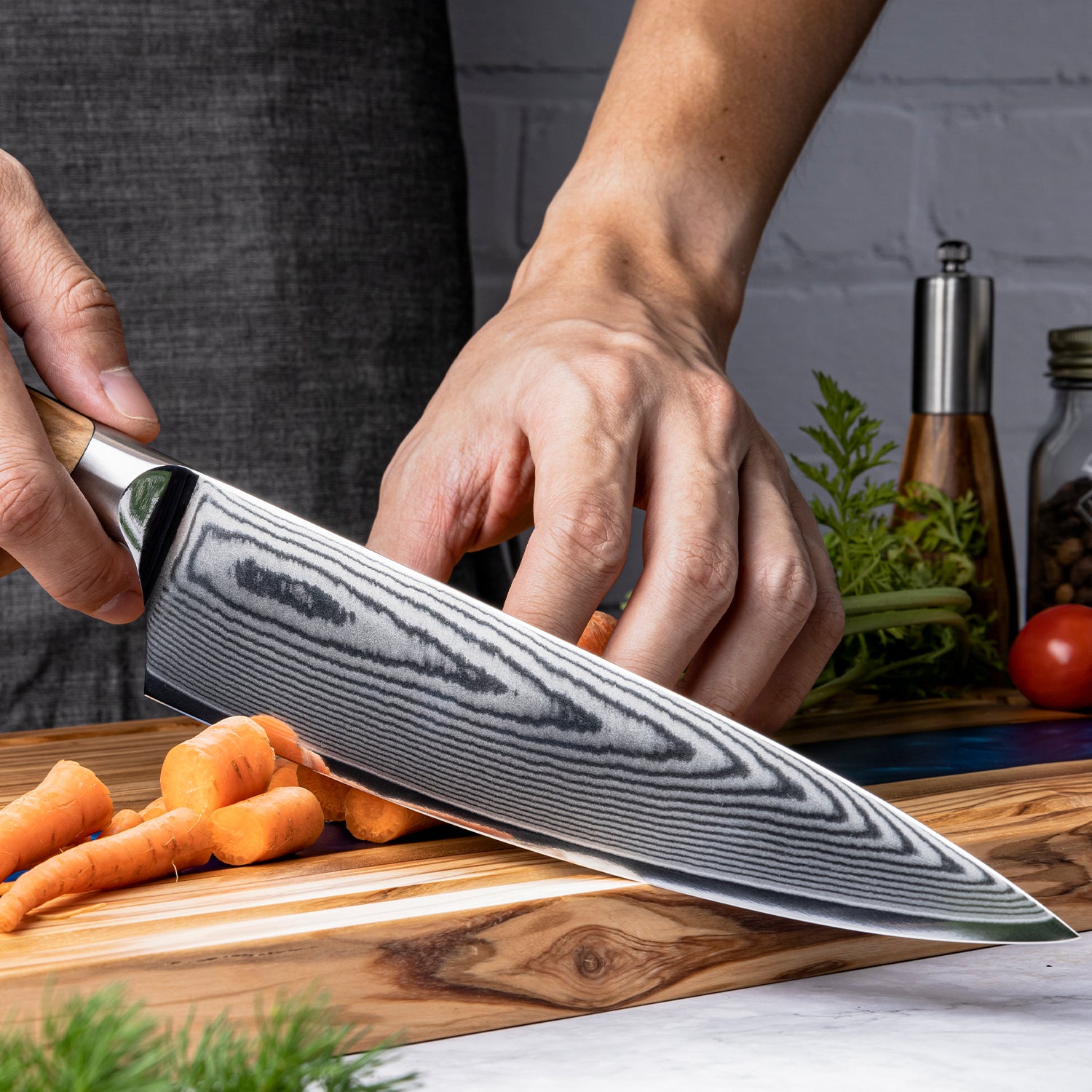 7.7" Damascus Chef Knife – Olive Wood Handle