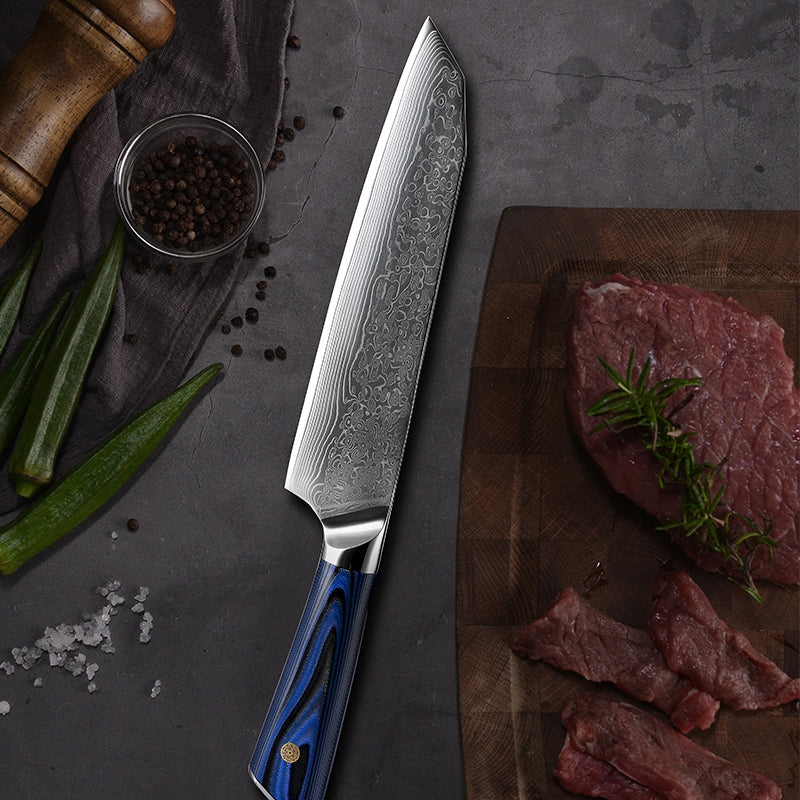 Fyn 8-Piece Damascus Knife Set – Blue G10 Handle with Razor-Sharp 67-Layer Blades