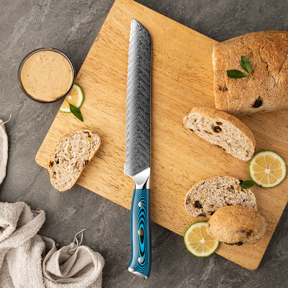 8 Inch Bread Knife | Damascus Serrated Bread Knife