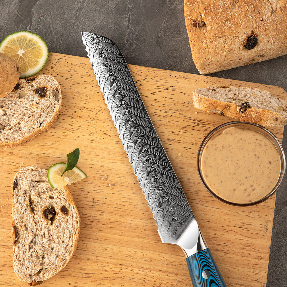 8 Inch Bread Knife | Damascus Serrated Bread Knife