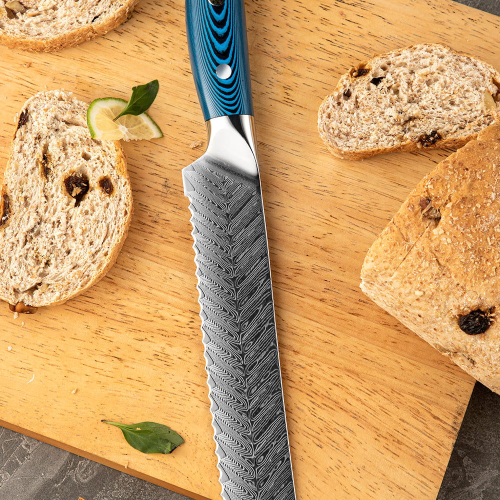 8 Inch Bread Knife | Damascus Serrated Bread Knife
