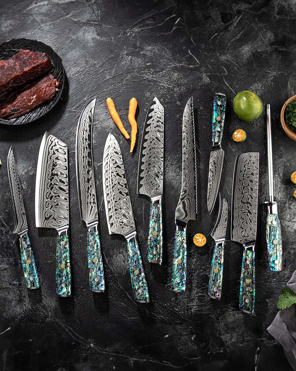 Unique Damascus Knife Set