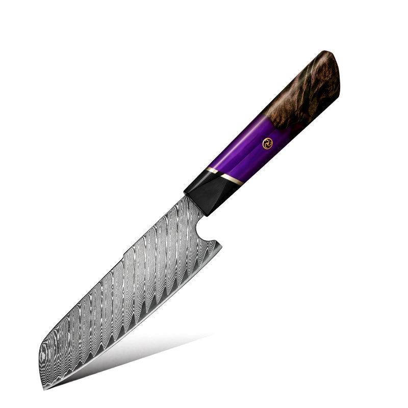 Fyn 5" Santoku Knife – Compact Damascus Blade with G10 & Stabilized Wood Handle