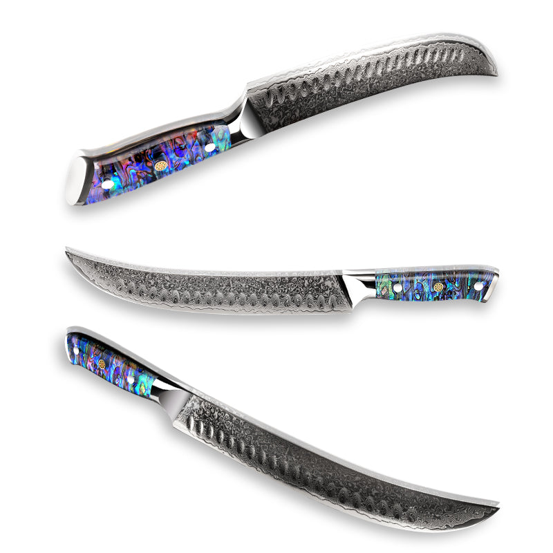 Fyn 10.2" Damascus Butcher Knife with Abalone Shell Handle – Heavy-Duty Power with Artisan Craftsmanship