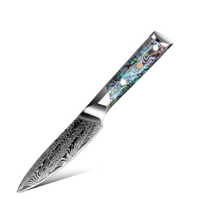 Fyn 3.5" Damascus Paring Knife with Abalone Shell Handle