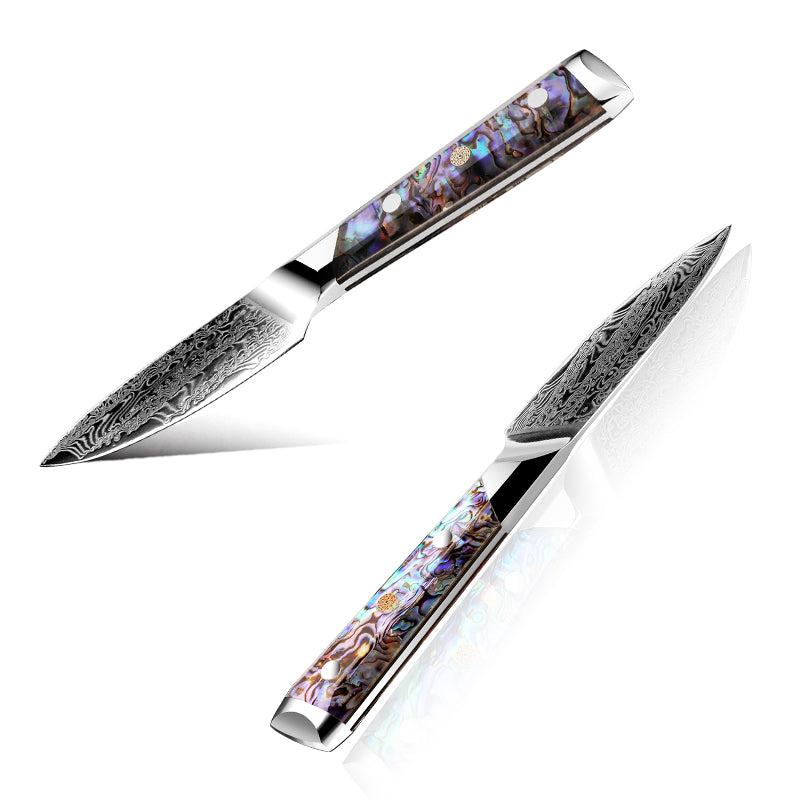 Fyn 3.5" Damascus Paring Knife with Abalone Shell Handle