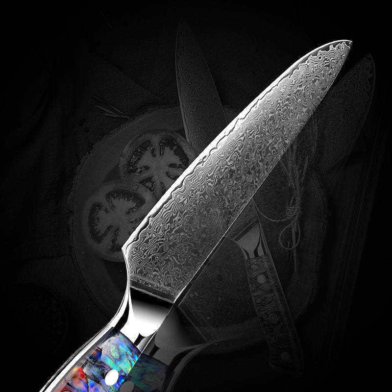 Fyn 8" Damascus Chef Knife with Abalone Shell Handle – Precision, Power & Style in One Blade