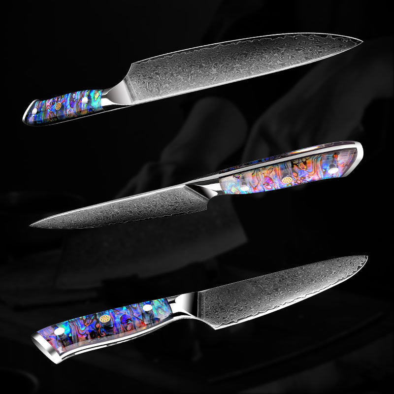 Fyn 8" Damascus Chef Knife with Abalone Shell Handle – Precision, Power & Style in One Blade