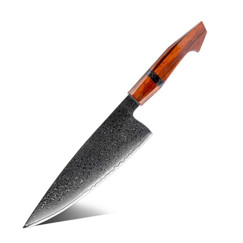 Fyn 8" Damascus Chef Knife with Sandalwood Handle – Precision Cutting Meets Timeless Craft