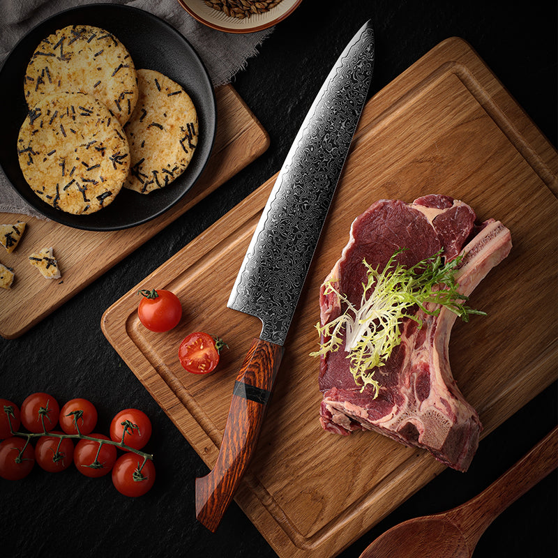 Fyn 9" Damascus Chef Knife with Sandalwood Handle – Ultimate Precision & Strength