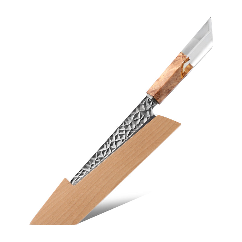 Fyn 8" Damascus Steel Chef Knife with Stabilized Wood and Resin Handle