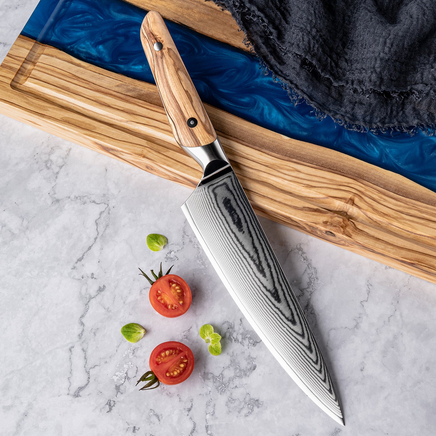 7.7" Damascus Chef Knife – Olive Wood Handle