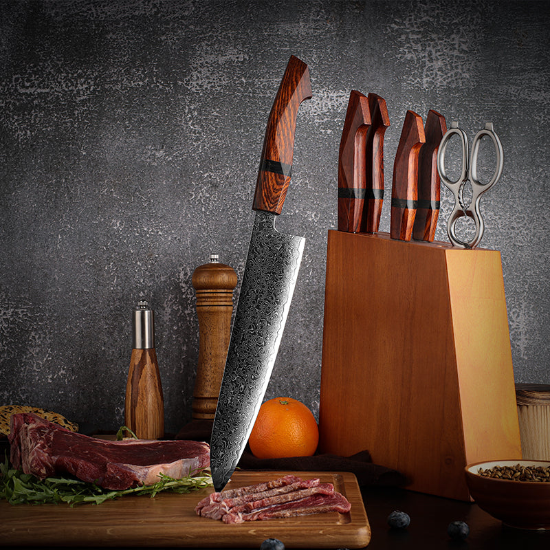Fyn 9" Damascus Chef Knife with Sandalwood Handle – Ultimate Precision & Strength