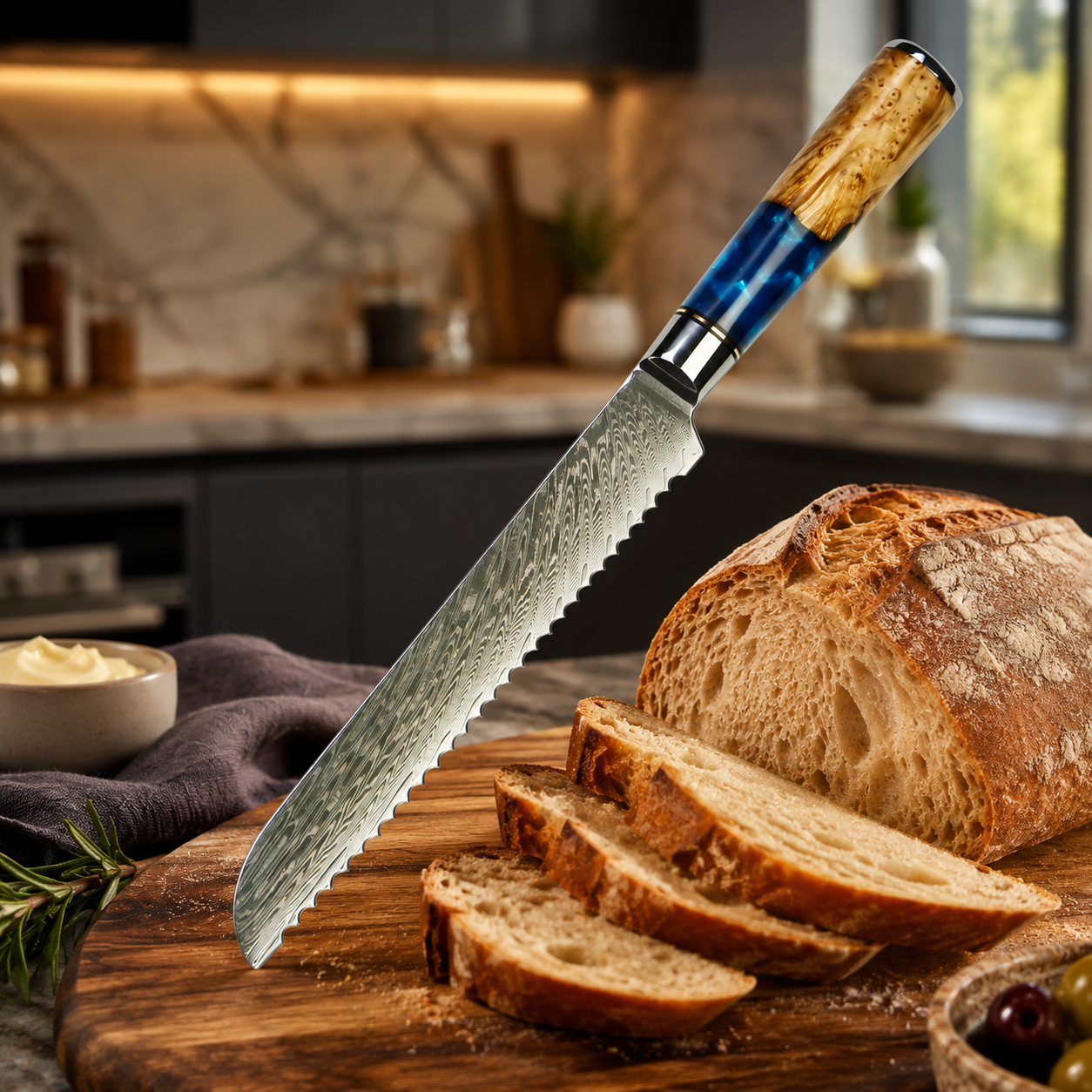 8 inch Bread knife with blue handle