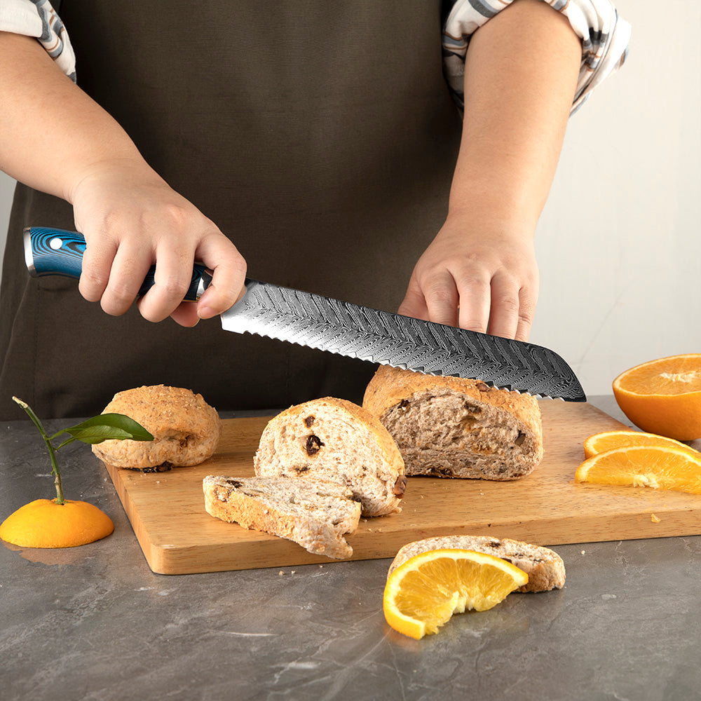 8 Inch Bread Knife | Damascus Serrated Bread Knife