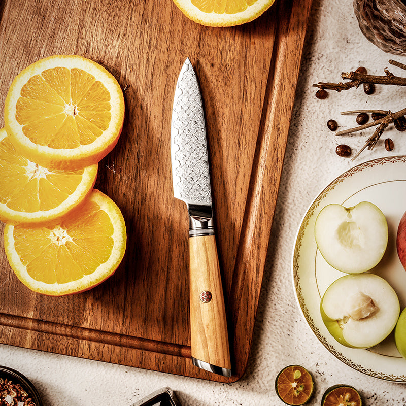 Fyn 4" Paring Knife – Precision Peeling with Resin & Olive Wood Handle