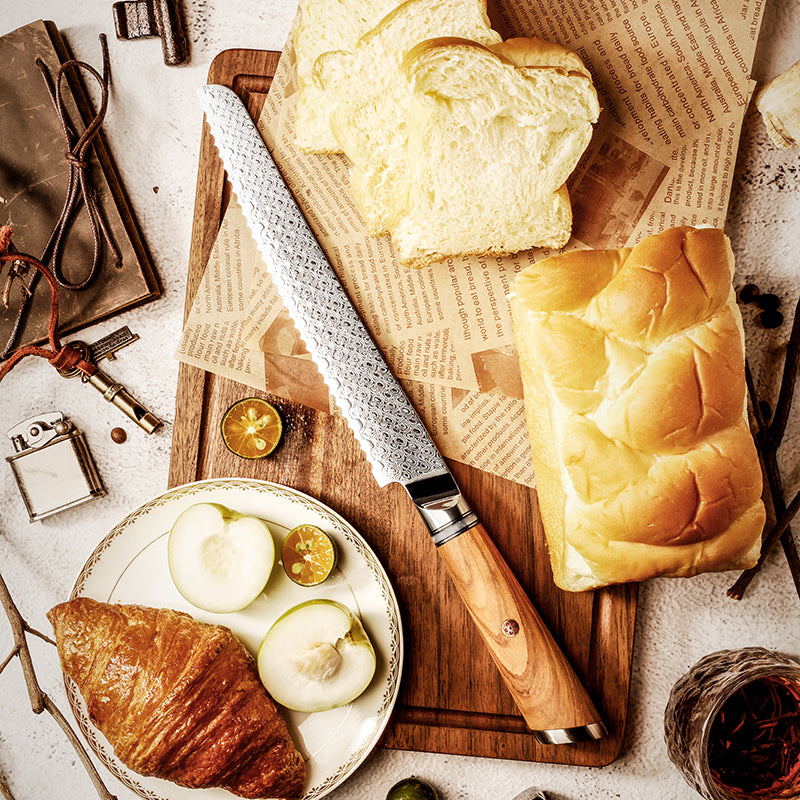 Fyn 8" Bread Knife – Resin & Olive Wood Handle for Effortless Slicing