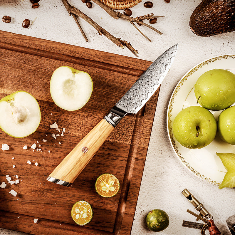 Fyn 4" Paring Knife – Precision Peeling with Resin & Olive Wood Handle