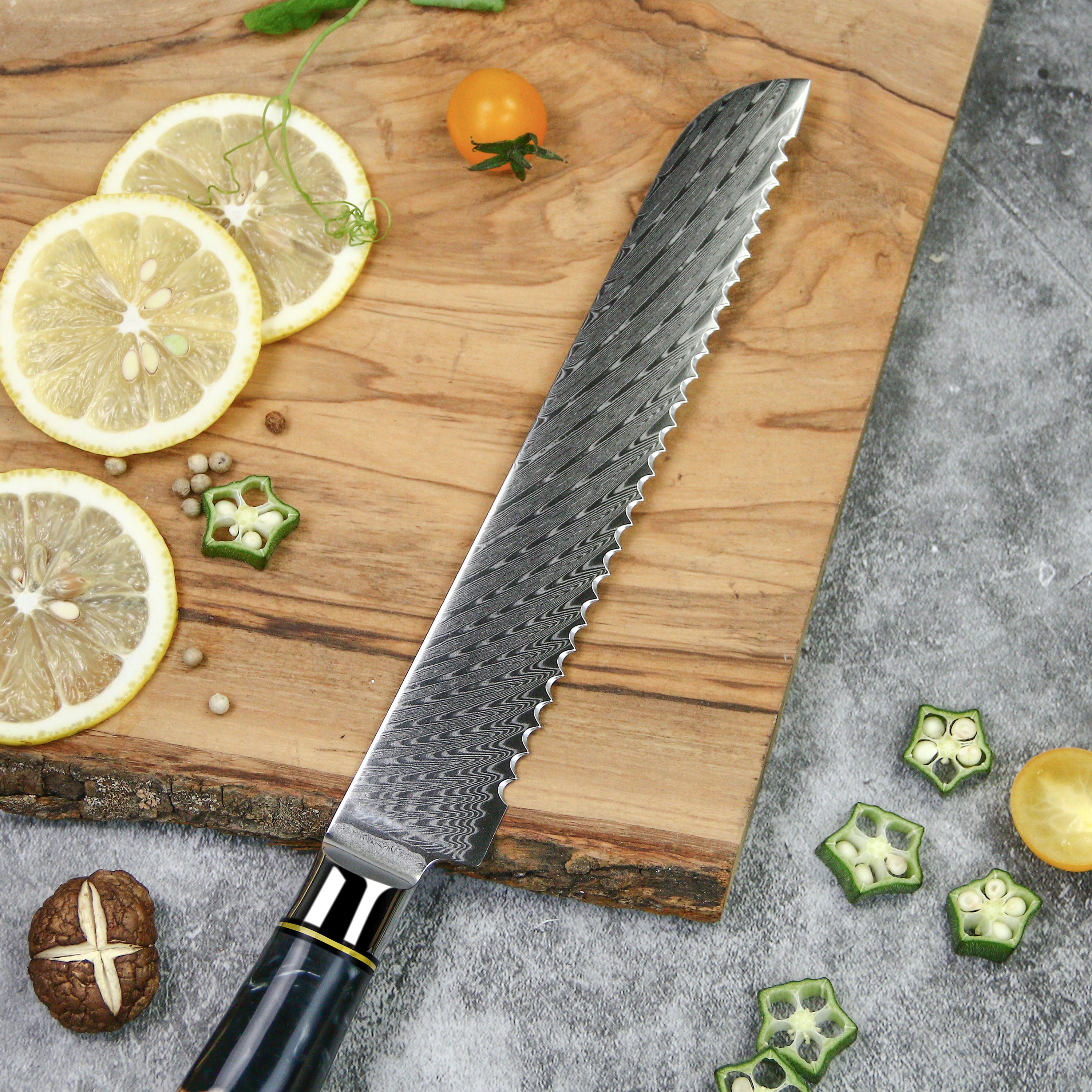 Sharp knife near cutting board