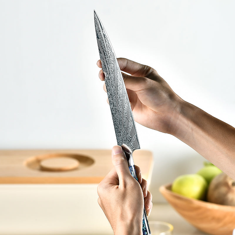 Fyn 8" Damascus Steel Chef Knife with Abalone Shell Handle