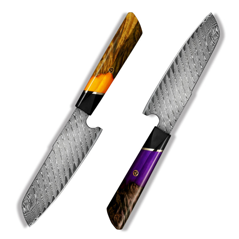 Fyn 5" Santoku Knife – Compact Damascus Blade with G10 & Stabilized Wood Handle