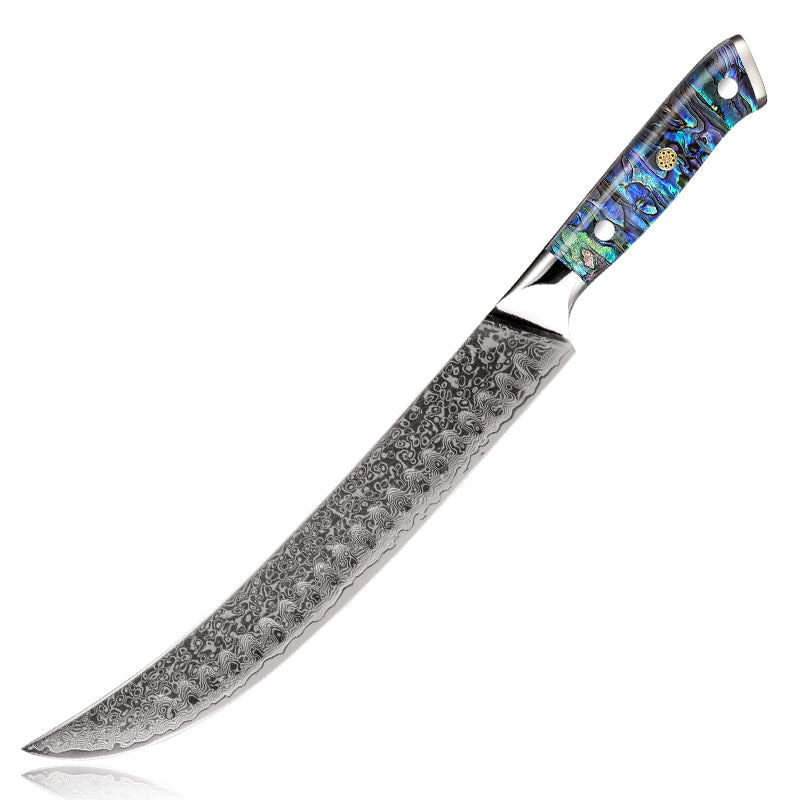 Fyn 10.2" Damascus Butcher Knife with Abalone Shell Handle – Heavy-Duty Power with Artisan Craftsmanship