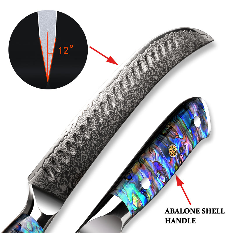 Fyn 10.2" Damascus Butcher Knife with Abalone Shell Handle – Heavy-Duty Power with Artisan Craftsmanship