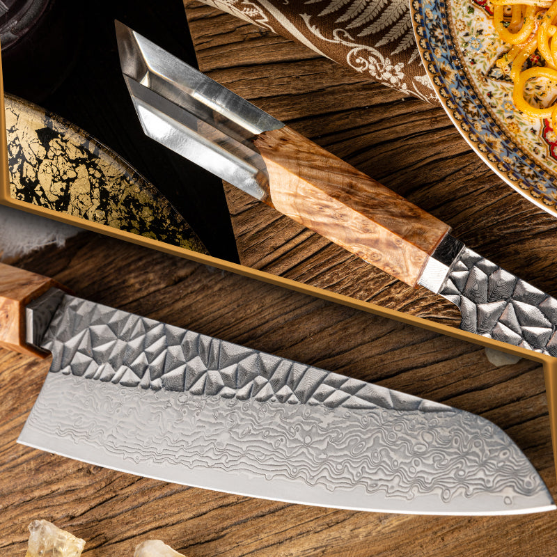 Fyn 8" Damascus Steel Chef Knife with Stabilized Wood and Resin Handle