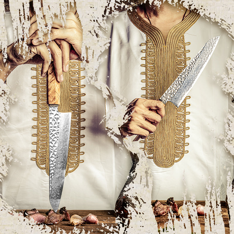 Fyn 8" Damascus Steel Chef Knife with Stabilized Wood and Resin Handle
