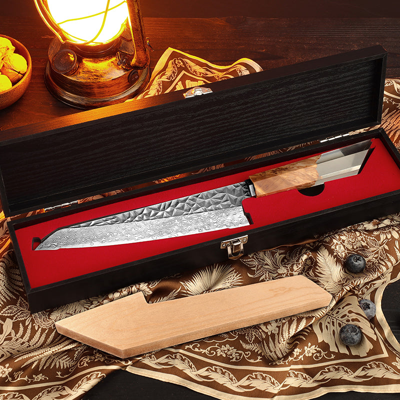 Fyn 8" Damascus Steel Chef Knife with Stabilized Wood and Resin Handle